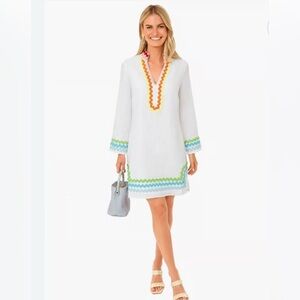 Tuckernuck White Long Sleeve Dress with Colorful Trim
